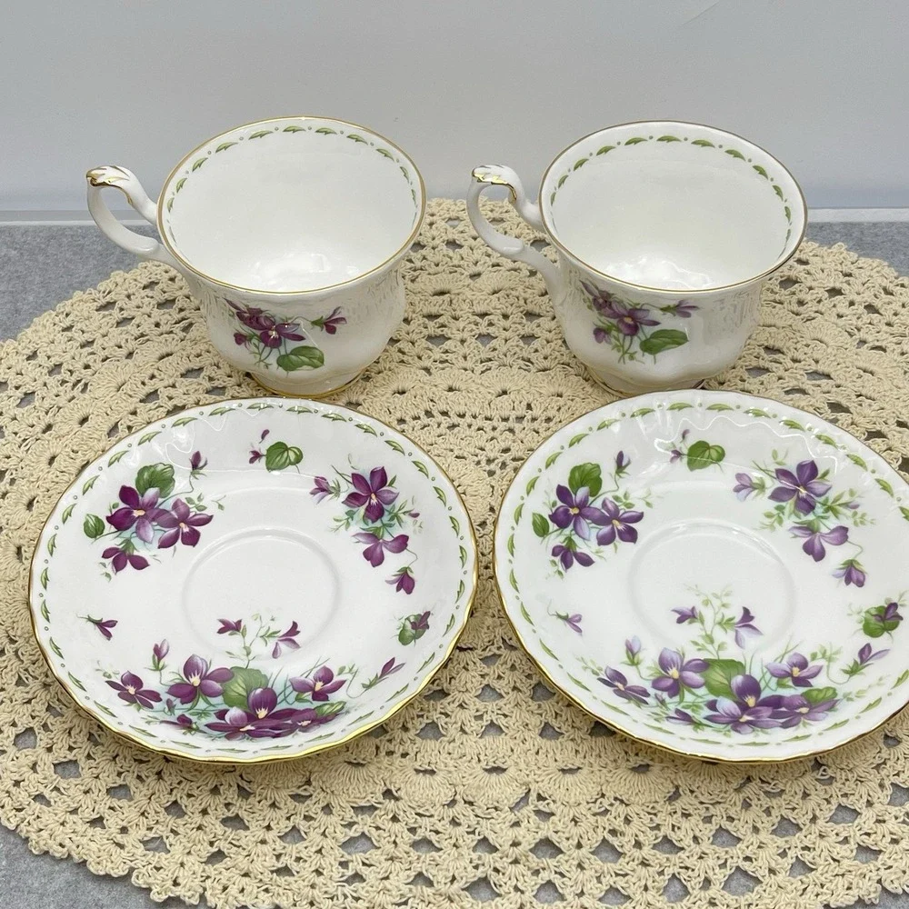 Royal Albert Flower Of The Month February Tea Cup & Saucer Gold Gilding Set Of 4